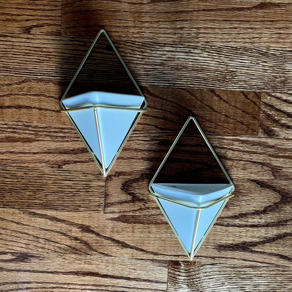 Two Gold and White Wall Plant Hangers
